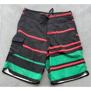 Vans The Era Stretch Board Shorts Mens 26 Swim Trunks Striped Black Green Red